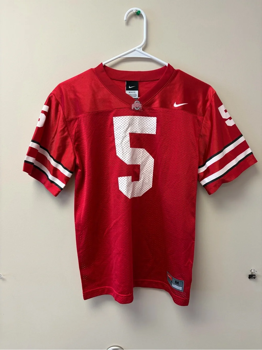 Nike Red Youth Football Jersey with White Number 5